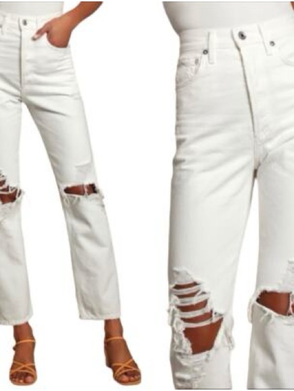 Agolde 90's Mid Rise Loose Fit White Distressed Jeans in White Out